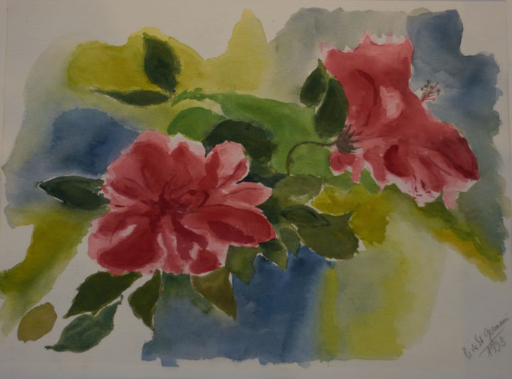 Peinture intitulée "FANTAISIE D HIBISCUS" par B De Lavaulx, Œuvre d'art originale, Aquarelle