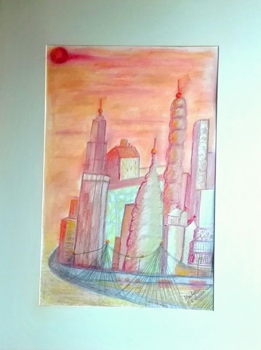 Coucher De Soleil A Manhattan Peinture Par B De Lavaulx