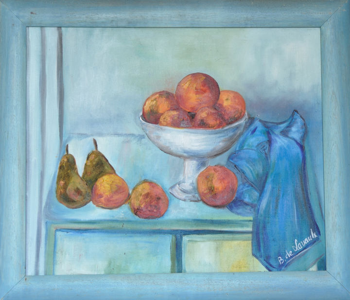 Painting titled "coupe de fruits au…" by B De Lavaulx, Original Artwork, Oil