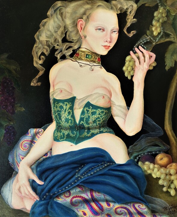 Painting titled "Ogród Bachusa" by Beata Gołąbek, Original Artwork, Oil