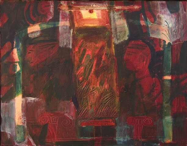 Painting titled "95 Red columns" by Beata Wehr, Original Artwork