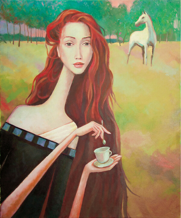 Malerei mit dem Titel "Summer afternoon" von Beata Wrzesinska, Original-Kunstwerk, Öl