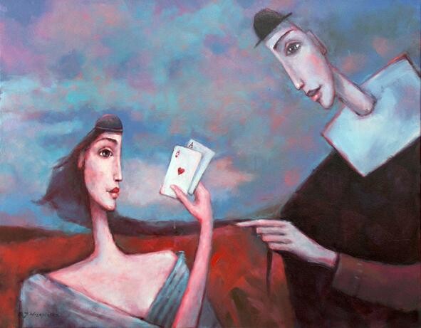 Malerei mit dem Titel "Fortune-teller" von Beata Wrzesinska, Original-Kunstwerk, Öl