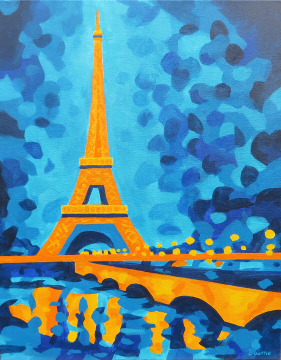 Malarstwo zatytułowany „Reflections of Paris” autorstwa Beate Blume, Oryginalna praca, Akryl Zamontowany na Drewniana rama n…