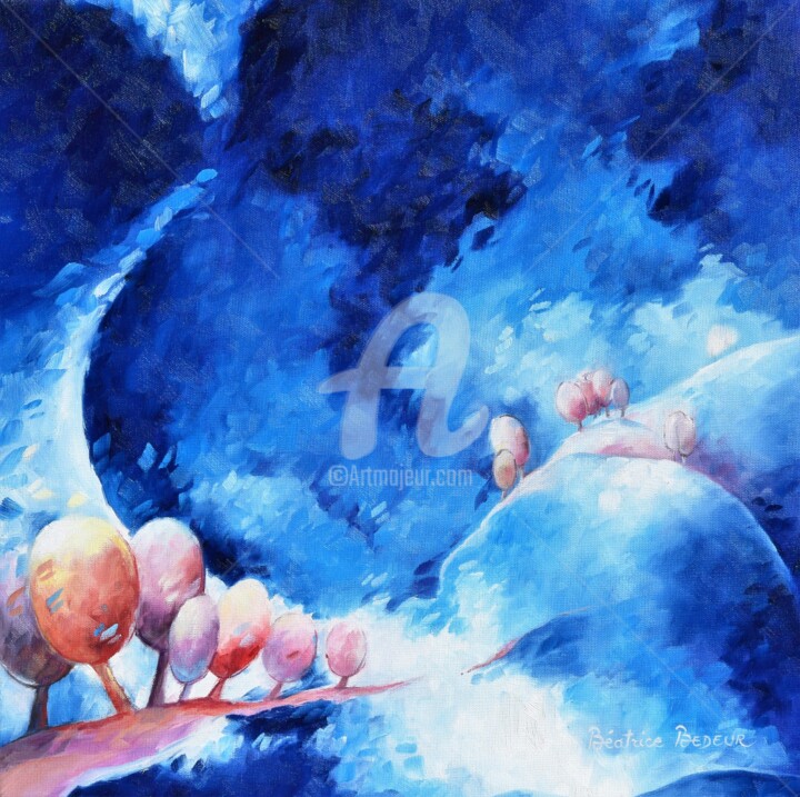 Картина под названием "Chemin de Lune" - Béatrice Bedeur, Подлинное произведение искусства, Масло