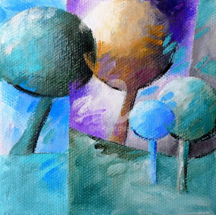 Painting titled "Blue trees 005" by Béatrice Bedeur, Original Artwork, Oil