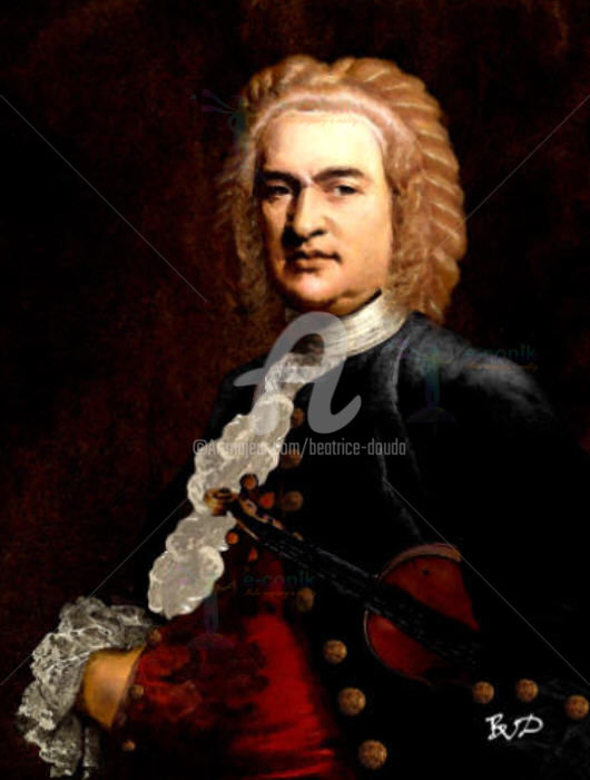 제목이 "Johann Sebastian Ba…"인 디지털 아트 Béatrice Véronique Douda로, 원작, 디지털 페인팅 나무 들것 프레임에 장착됨