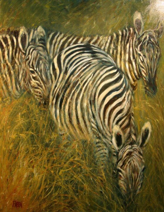 Peinture intitulée "3 zebres" par Béatrice Farge, Œuvre d'art originale, Huile