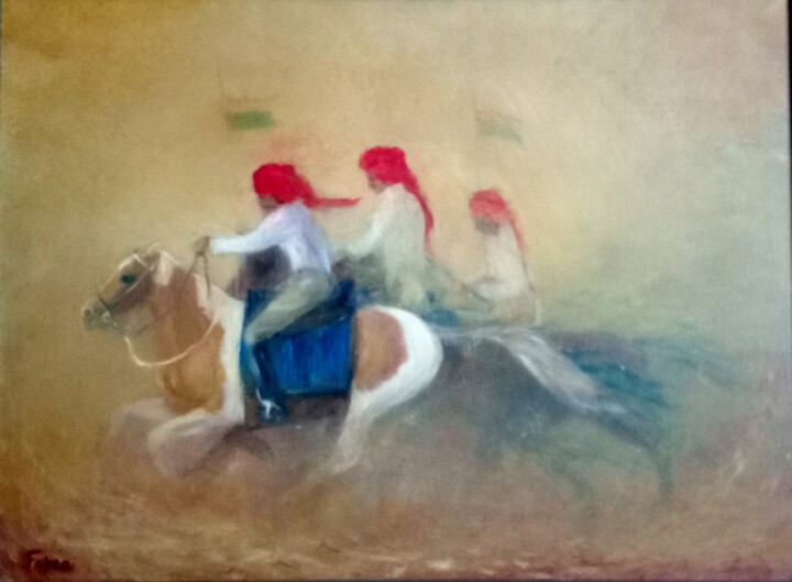 Painting titled "cavalier du Rajasth…" by Béatrice Farge, Original Artwork, Oil
