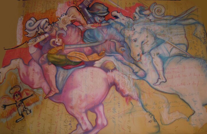 Картина под названием "Battle of ghosts in…" - Beatrice Feo Filangeri, Подлинное произведение искусства, Масло