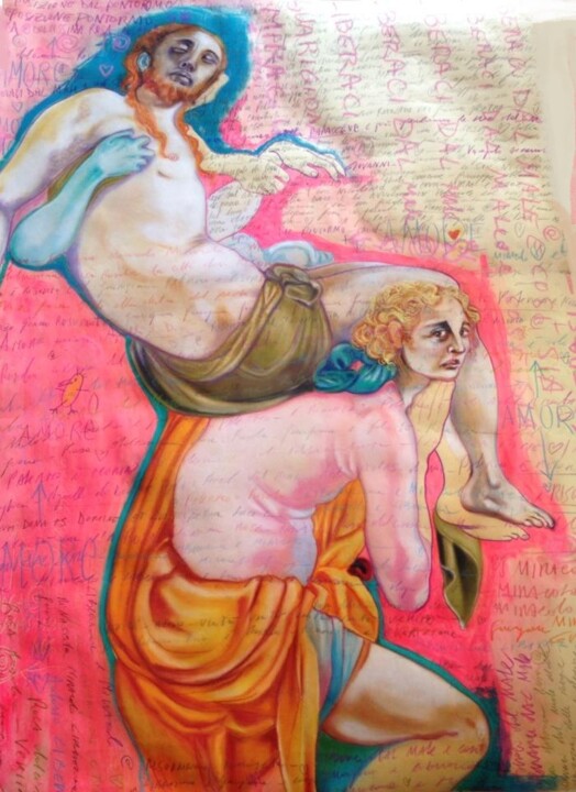 Картина под названием "Deposizione Pop 2" - Beatrice Feo Filangeri, Подлинное произведение искусства, Пастель