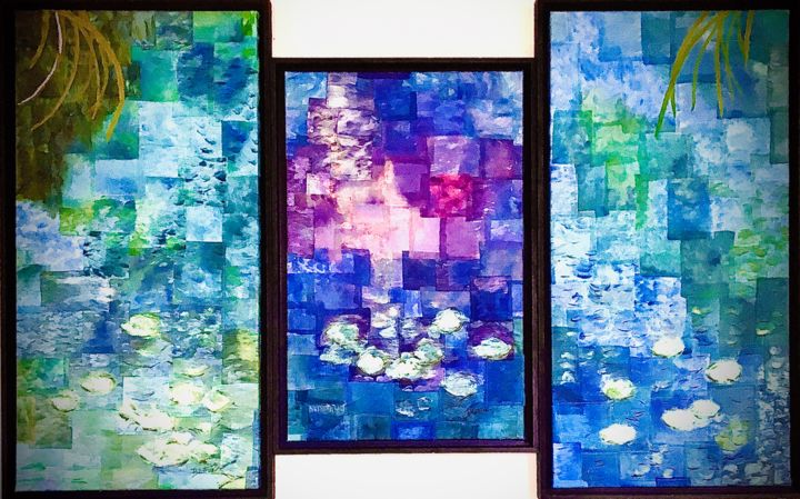 "TRILOGIE" başlıklı Tekstil Sanatı Béatrice Marty tarafından, Orijinal sanat, Kırkyama Diğer sert panel üzerine monte edilmiş