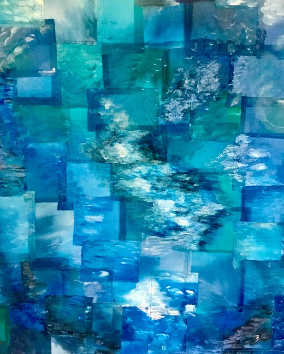 Art textile intitulée "MER-MÈRE" par Béatrice Marty, Œuvre d'art originale, Patchwork Monté sur Châssis en bois