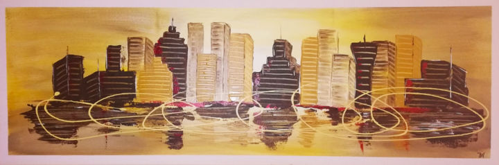 Painting titled "Gold City" by Twiggy, Original Artwork, Acrylic Mounted on Wood Stretcher frame