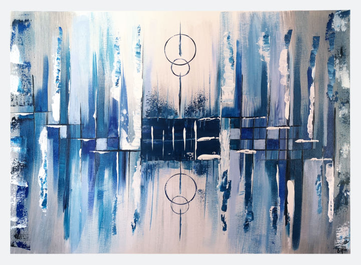 Painting titled "Blue Night" by Twiggy, Original Artwork, Acrylic Mounted on Wood Stretcher frame