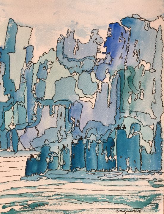 Painting titled "Icebergs" by Beatrice Mazoires, Original Artwork, Watercolor