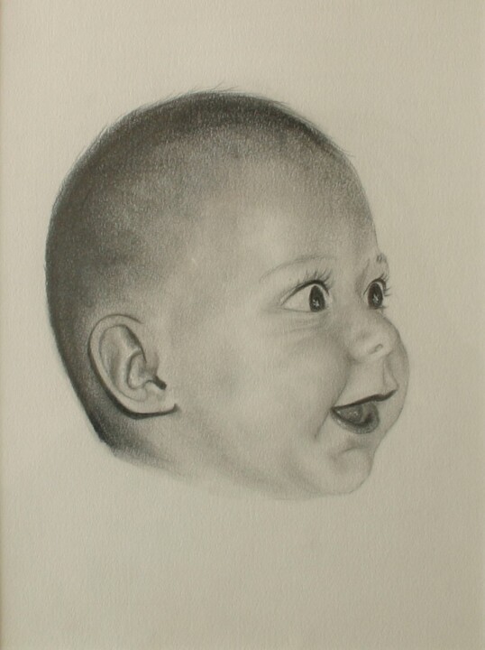 Dessin intitulée "Portrait de bébé 2" par Béatrice Mitry, Œuvre d'art originale, Conté