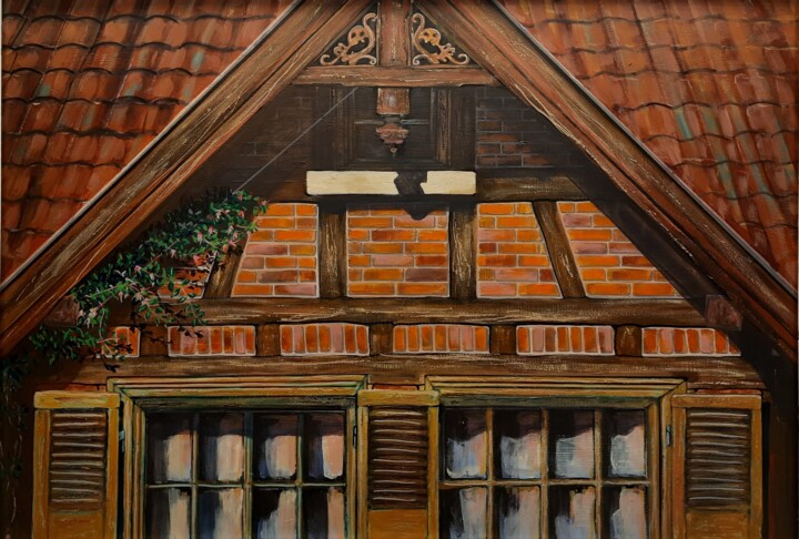 Schilderij getiteld "La maison de briques" door Béatrice Mitry, Origineel Kunstwerk, Acryl