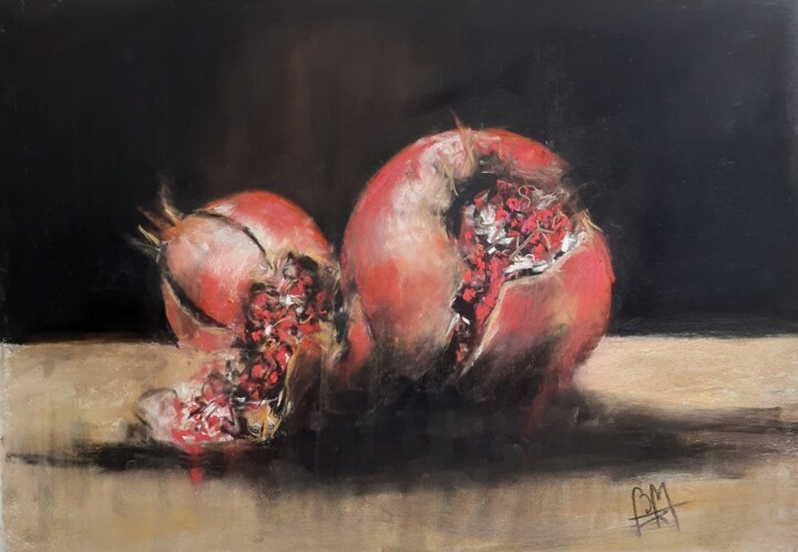 Peinture intitulée "3 grenades" par Béatrice Mitry, Œuvre d'art originale, Pastel