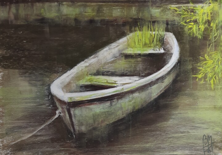 Peinture intitulée "la barque" par Béatrice Mitry, Œuvre d'art originale, Pastel