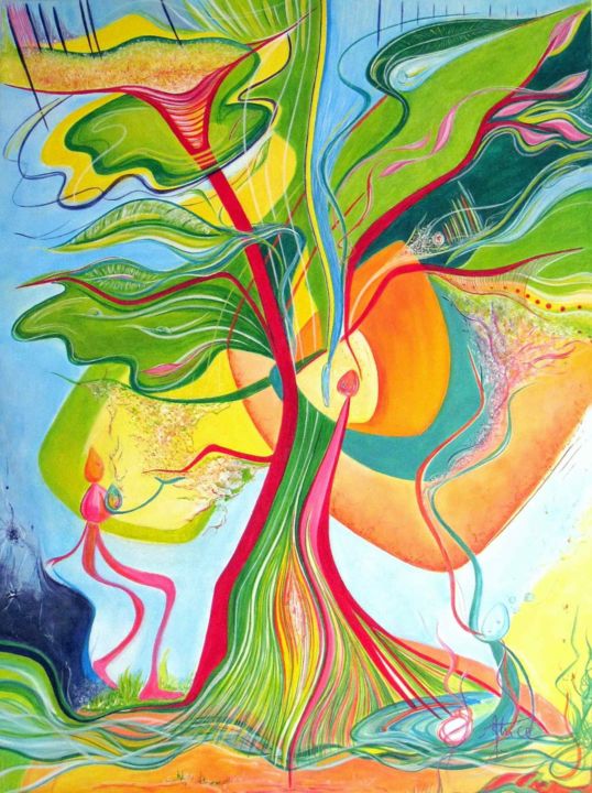 Painting titled "L'arbre de vie" by Béatrice Robin, Original Artwork