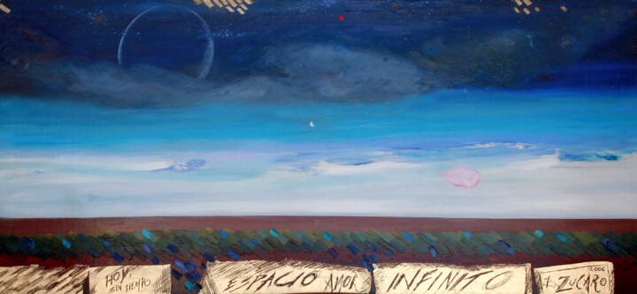 Painting titled "ESPACIO AMOR INFINI…" by Beatriz Zucaro, Original Artwork, Oil Mounted on Wood Stretcher frame