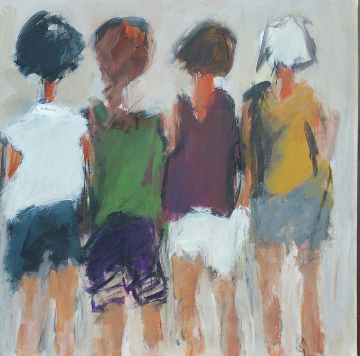 Malerei mit dem Titel "4 filles" von Beatrice Bossard, Original-Kunstwerk, Acryl