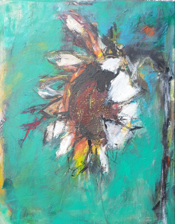 Painting titled "Fleur du soleil" by Beatrice Bossard, Original Artwork, Acrylic Mounted on Wood Stretcher frame