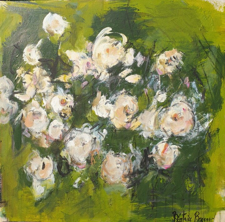 Pittura intitolato "Fleurs blanches" da Beatrice Bossard, Opera d'arte originale, Acrilico Montato su Telaio per barella in…