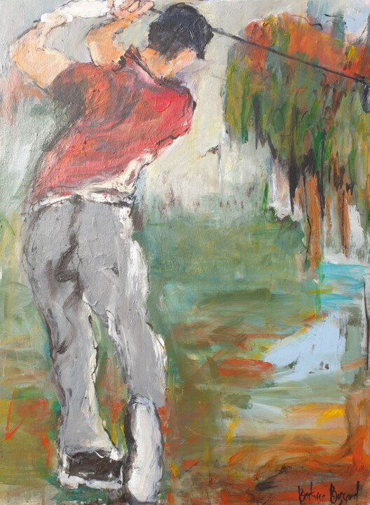 Painting titled "Golfeur 2" by Beatrice Bossard, Original Artwork, Acrylic Mounted on Wood Stretcher frame