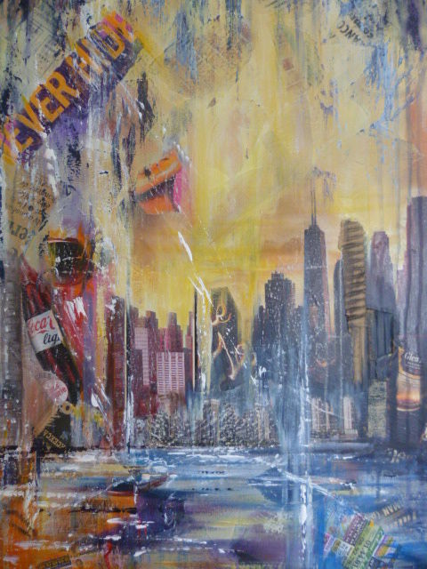 Schilderij getiteld "New-York"down-town"" door Bea Rialland, Origineel Kunstwerk, Acryl