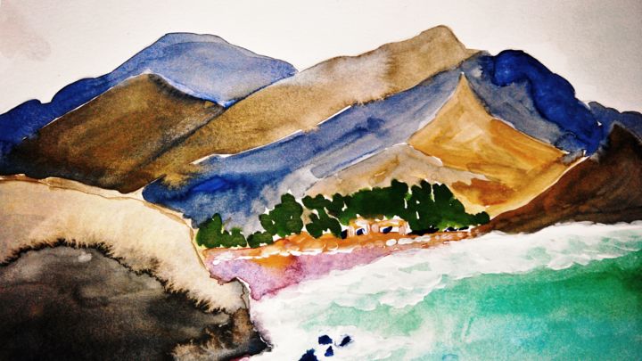 Painting titled "La Aldea" by Beatriz Astudillo, Original Artwork, Watercolor