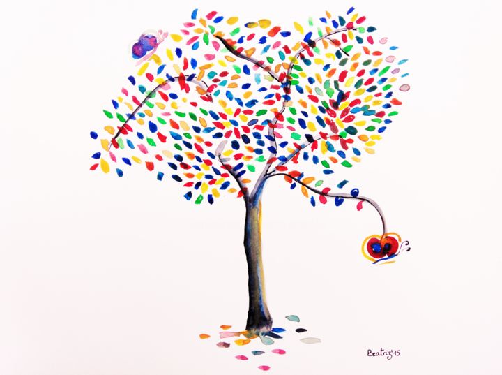 Pintura titulada "Árbol arco iris" por Beatriz Astudillo, Obra de arte original, Acuarela