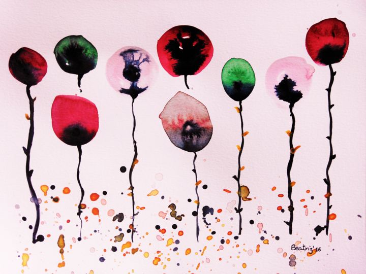 Pintura titulada "Flores de junio" por Beatriz Astudillo, Obra de arte original, Acuarela