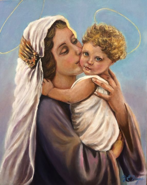 Pintura titulada "Madona con su niño" por Beatriz Elena Hoyos H, Obra de arte original, Oleo