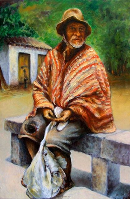 Pintura titulada "abuelo en pisac" por Beatriz Loreto Pineda, Obra de arte original
