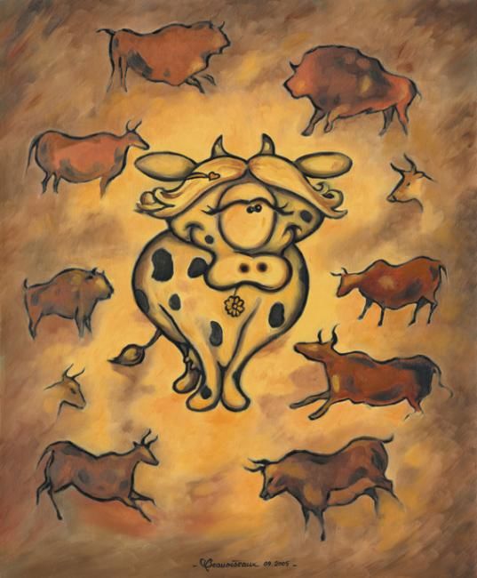 Peinture intitulée "La vache et ses anc…" par Beauoiseaux, Œuvre d'art originale, Huile