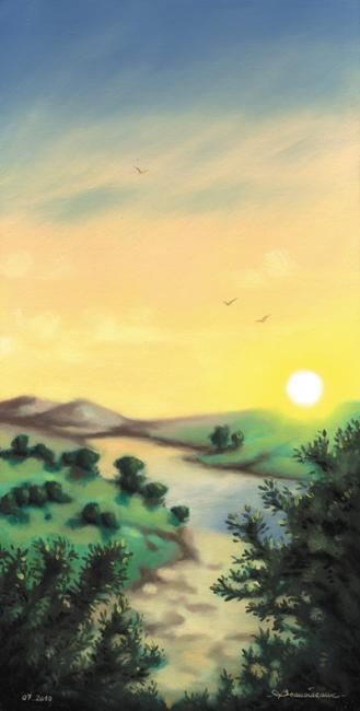 Peinture intitulée "Couché de soleil" par Beauoiseaux, Œuvre d'art originale, Huile