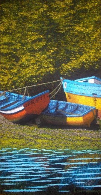 Pintura titulada "Boats sunbathing" por Cristián Contreras Delgado, Obra de arte original