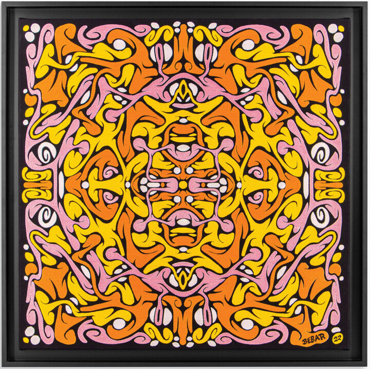 Textielkunst getiteld "Piruleta" door Bebar, Origineel Kunstwerk, Borduurwerk Gemonteerd op Frame voor houten brancard