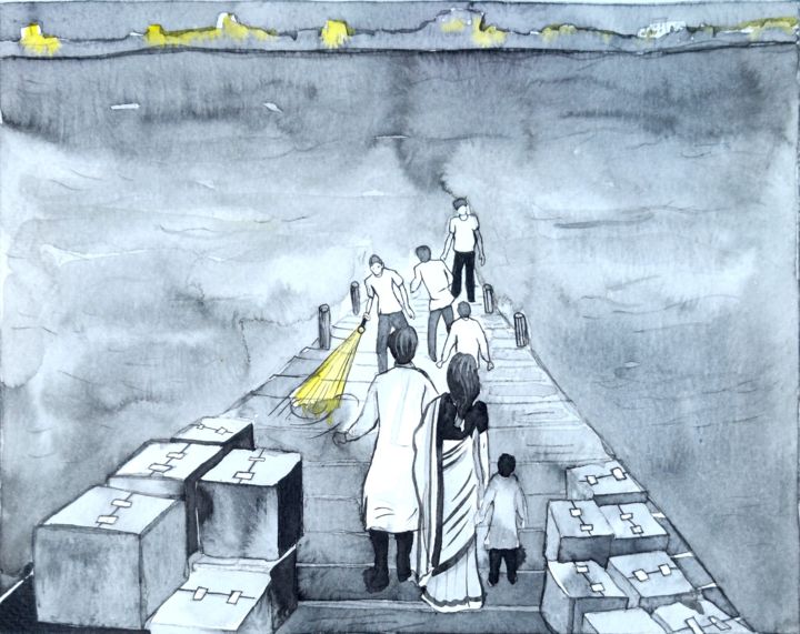 Картина под названием "Old Story3" - Bebek Rana, Подлинное произведение искусства, Акварель