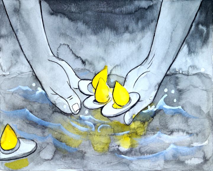 Peinture intitulée "Old Story 7" par Bebek Rana, Œuvre d'art originale, Aquarelle