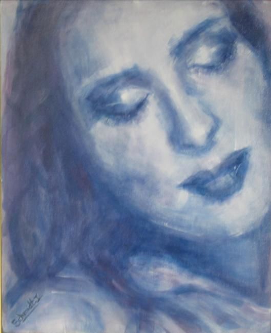 Peinture intitulée "portrait bleuté" par Schmidt Isabelle, Œuvre d'art originale