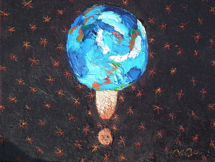 Peinture intitulée "le monde à l'envers" par Bebu, Œuvre d'art originale, Huile