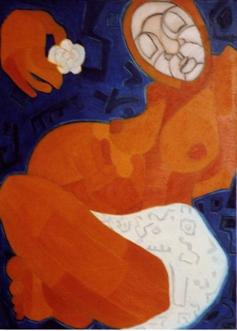 Peinture intitulée "Femme à la fleur" par Bebu, Œuvre d'art originale, Huile
