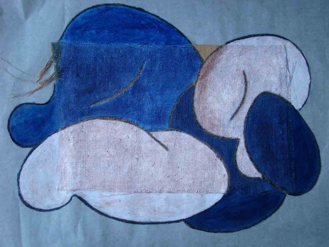 Peinture intitulée "Femme sur natte" par Bebu, Œuvre d'art originale, Huile