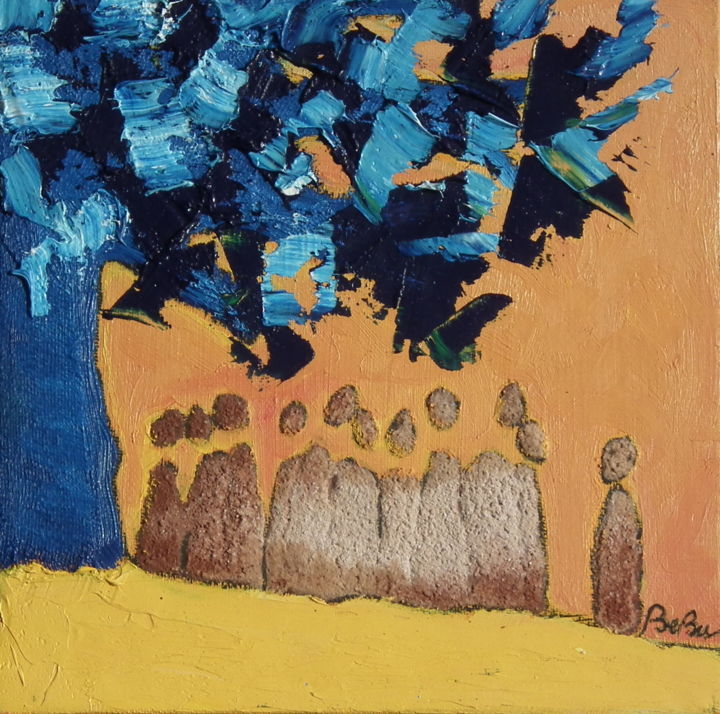 Schilderij getiteld "arbre à palabres n°…" door Bebu, Origineel Kunstwerk, Olie