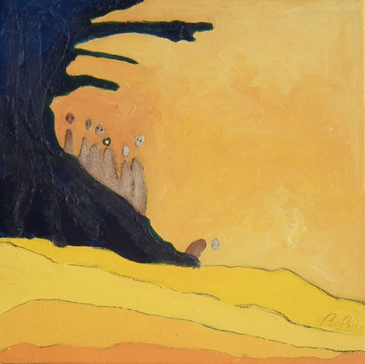 Peinture intitulée "Arbre à palabres" par Bebu, Œuvre d'art originale