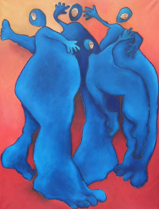 Peinture intitulée "Danse de sages et d…" par Bebu, Œuvre d'art originale, Huile