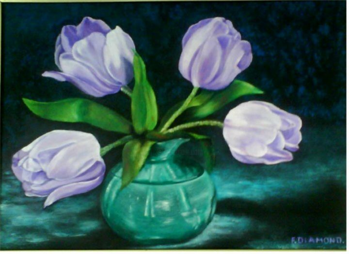Painting titled "Les tulipes" by Aurore Alexis, Original Artwork, Oil